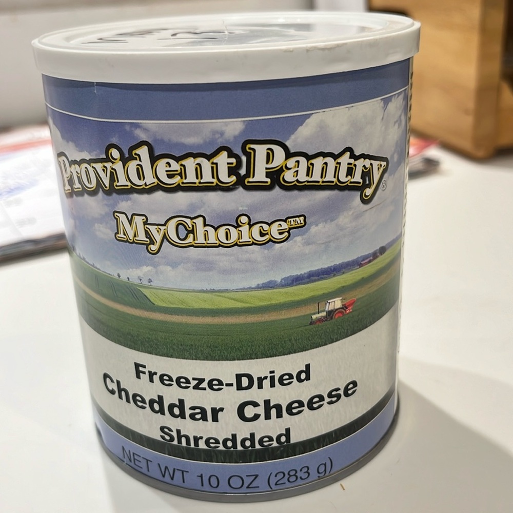 Freeze-Dried Cheddar Cheese Shredded, 10 Oz can.  Long term